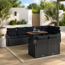 Outdoor Garden Sofa Set 9 Piece Black Poly Rattan Modular Furniture Storage