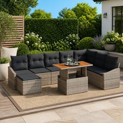 Garden Sofa Set 9pcs Outdoor Furniture Grey Poly Rattan Modular Lounge Seating