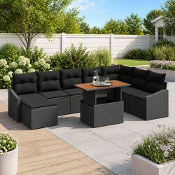 Garden Sofa Set 9 Pieces Black Outdoor Furniture Poly Rattan Modular Lounge