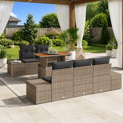 Garden Sofa Set 6 Pieces Grey Modular Outdoor Furniture with Storage Cushions