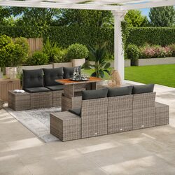 Garden Sofa Set 7 Piece Outdoor Furniture Grey Poly Rattan Modular with Storage