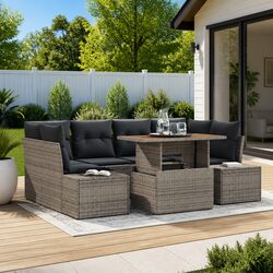 Garden Sofa Set 7pcs Outdoor Furniture Grey Poly Rattan Modular Patio Lounge