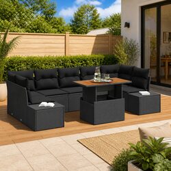 Garden Sofa Set 8 Piece Outdoor Furniture Black Poly Rattan Modular Seating