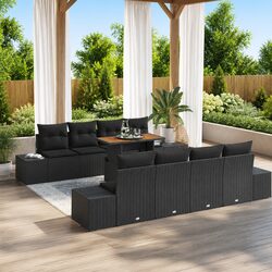 Outdoor Garden Sofa Set 9 Piece Modular Lounge Poly Rattan Black with Storage