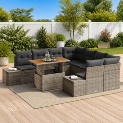 Garden Sofa Set 9 pcs Grey Poly Rattan Outdoor Furniture with Storage Modules