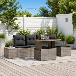 Garden Sofa Set 6 Pieces Outdoor Furniture Grey Poly Rattan with Storage Table