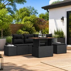 Garden Sofa Set 6 Pieces Black Outdoor Furniture Poly Rattan with Storage Seats