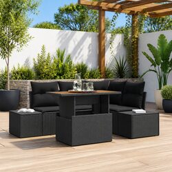 Outdoor Garden Sofa Set 5 Pieces Black Modular Rattan Furniture with Storage