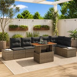 Garden Sofa Set 7 Pieces Modular Outdoor Furniture Grey with Storage Patio