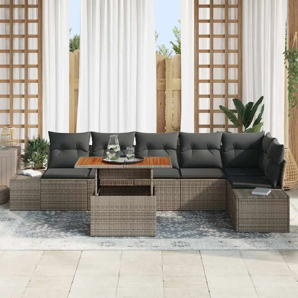 Garden Sofa Set 7 Pieces Modular Outdoor Furniture Grey with Storage Patio
