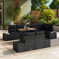 Garden Sofa Set 9 pcs Black Outdoor Furniture Modular Rattan Lounge with Storage