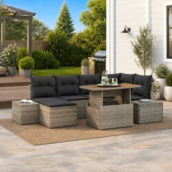 Garden Sofa Set 7 Pieces Outdoor Furniture Modular Sectional with Storage Table