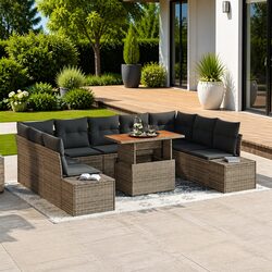 Garden Sofa Set 10 Pcs Grey Outdoor Furniture Modular Rattan Sectional with