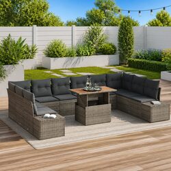 Garden Sofa Set 11 Pieces Outdoor Furniture Modular Lounge Grey Poly Rattan