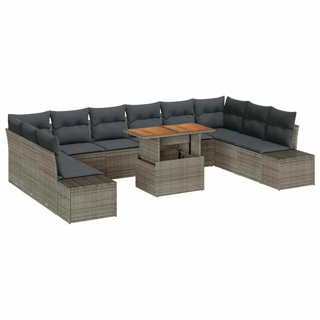 Garden Sofa Set Modular Lounge 11 Pieces Grey Poly Rattan