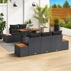 Outdoor Garden Sofa Set 6 Pieces Black Poly Rattan Modular Furniture Storage