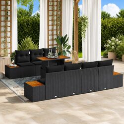 8-Piece Outdoor Garden Sofa Set with Storage Black Poly Rattan Patio Furniture