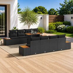 Garden Sofa Set 9 Piece Outdoor Furniture Modular Patio Seating Storage Black