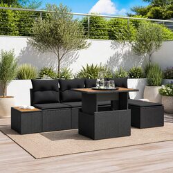 Garden Sofa Set 6 Pcs Black Poly Rattan Outdoor Furniture Modular Lounge with