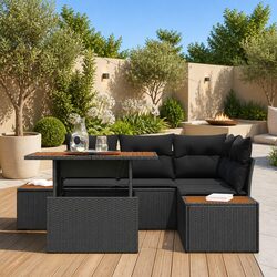 Outdoor Garden Sofa Set 5 Piece Modular Black Poly Rattan Furniture with Storage