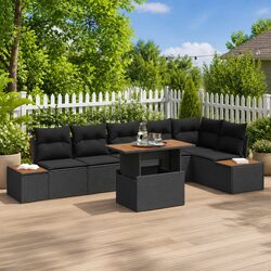 Outdoor Rattan Sofa Set 7 Piece Garden Furniture Black Modular with Storage