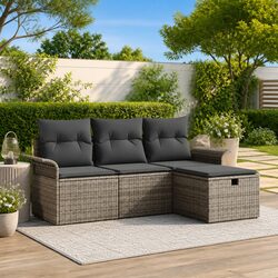 Modular Outdoor Garden Sofa Set 4 Pieces Grey Poly Rattan Weather Resistant