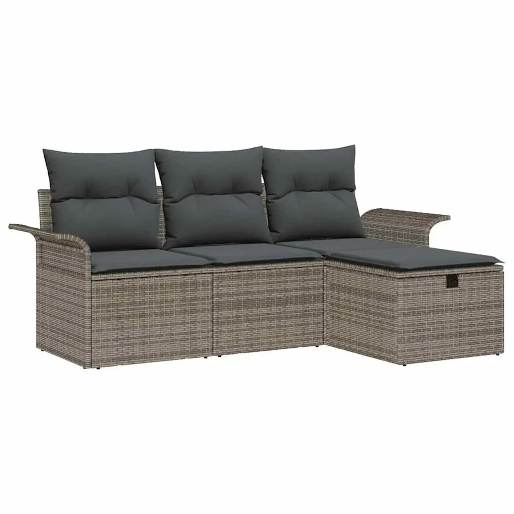 Modular Garden Sofa Set 4 Pieces Grey Poly Rattan Weather Resistant