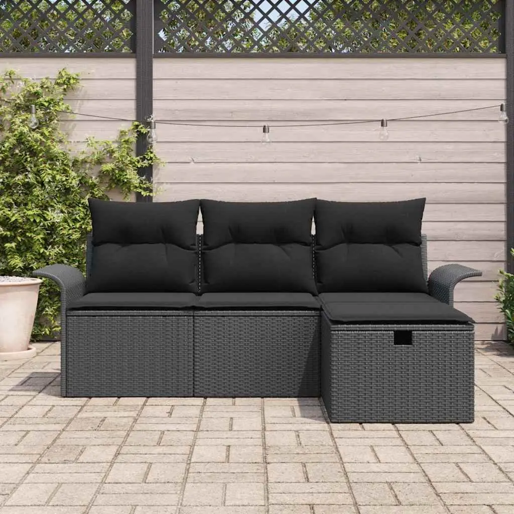 Outdoor Garden Sofa Set Modular 4 Pieces Black Poly Rattan