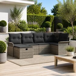 Outdoor Garden Sofa Set 6 Piece Grey Poly Rattan Furniture Patio Seating