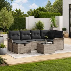 Garden Sofa Set 7 Pieces Grey Poly Rattan Outdoor Seating Patio Furniture