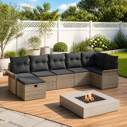Outdoor Garden Sofa Set 7 pcs Modular Grey Poly Rattan Furniture with Storage