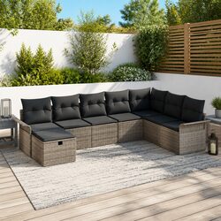 Garden Sofa Set 8 pcs Grey Poly Rattan Outdoor Seating with Cushions Modular