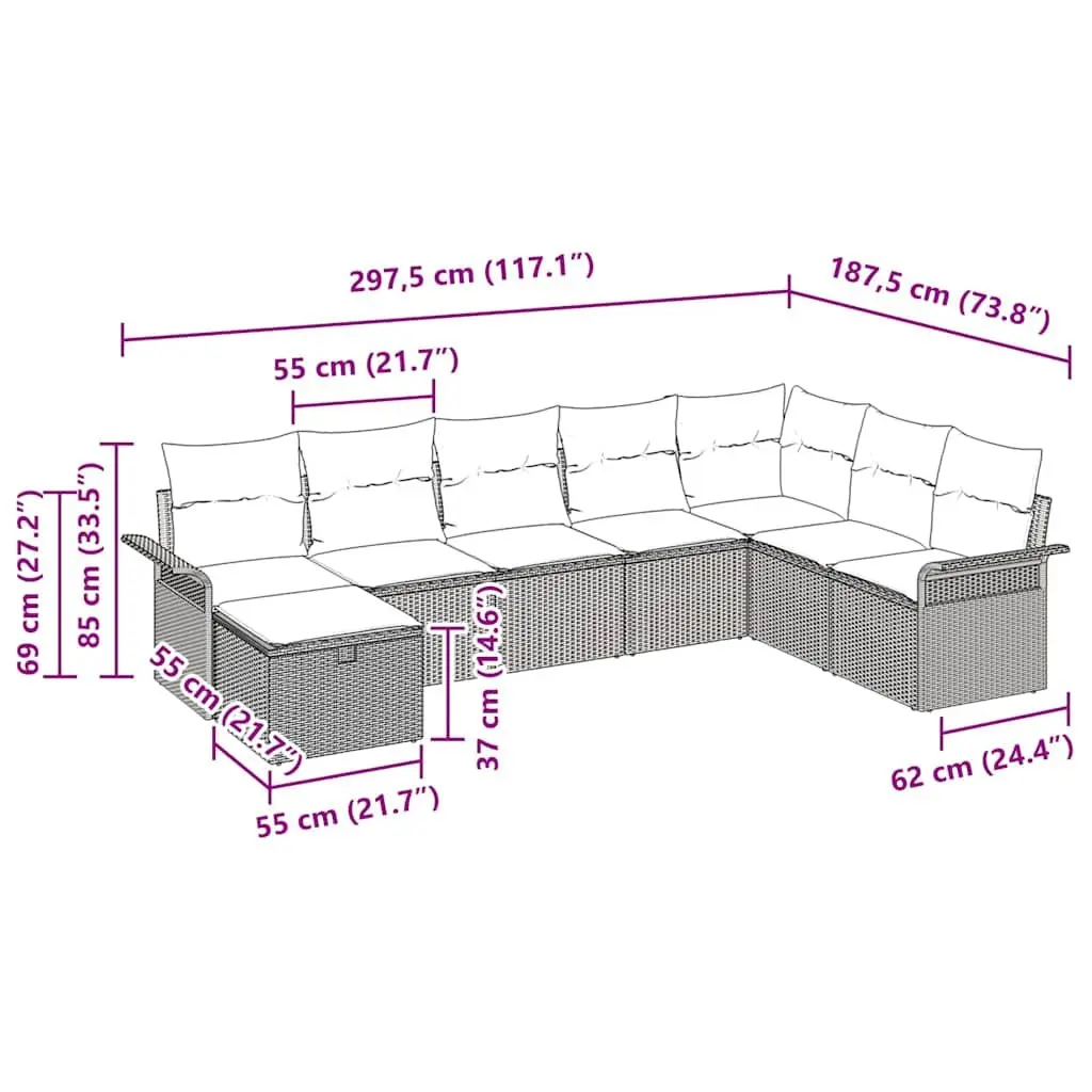 Outdoor Garden Sofa Set Modular 8 Piece Black Poly Rattan Patio Seating