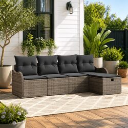 Garden Sofa Set 5 Piece Modular Outdoor Seating Grey Poly Rattan Patio Furniture