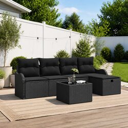 Outdoor Garden Sofa Set 6 Piece Modular Black Poly Rattan Furniture with