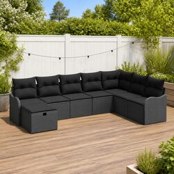Outdoor Sofa Set with Storage Black Poly Rattan Garden Patio Seating Furniture