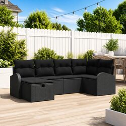 Outdoor Sofa Set with Storage Black Poly Rattan Garden Seating Modular Lounge