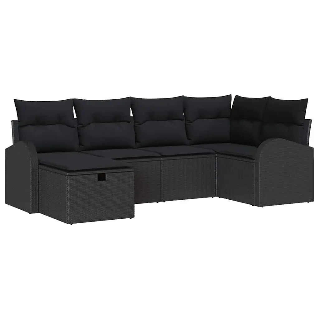 Outdoor Sofa Set with Storage Black Poly Rattan Garden Seating Modular Lounge