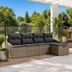 Outdoor Garden Sofa Set 5pcs Grey Modular Seating with Storage Benches