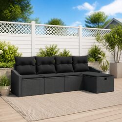 Outdoor Sofa Set 5 Piece Modular Garden Furniture Black with Storage Cushions