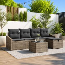 Garden Sofa Set with Storage Grey Poly Rattan Modular Outdoor Furniture Cushions