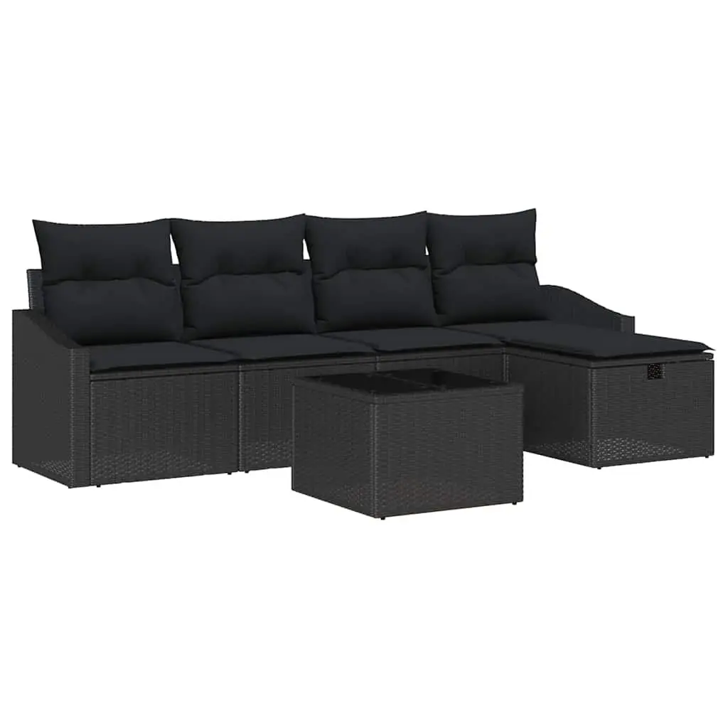 Outdoor Sofa Set 6 Piece Modular Garden Furniture with Storage Black Poly Rattan