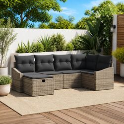 Outdoor Sofa Set with Storage Grey Poly Rattan Garden Furniture Modular Seating