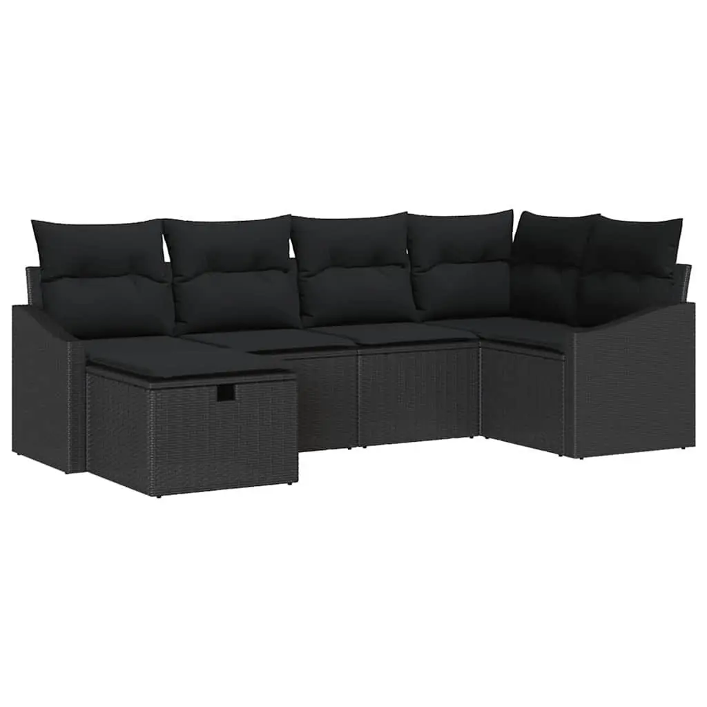 Outdoor Garden Sofa Set 6 Pieces Black Poly Rattan Modular Patio Furniture with