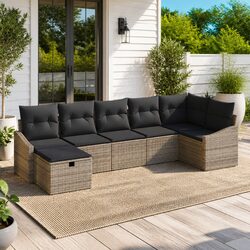 Grey Poly Rattan Outdoor Sofa Set 7pc Modular Garden Furniture with Storage