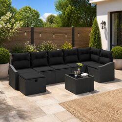 Outdoor Sofa Set with Storage 8 Piece Modular Garden Furniture Black Poly Rattan