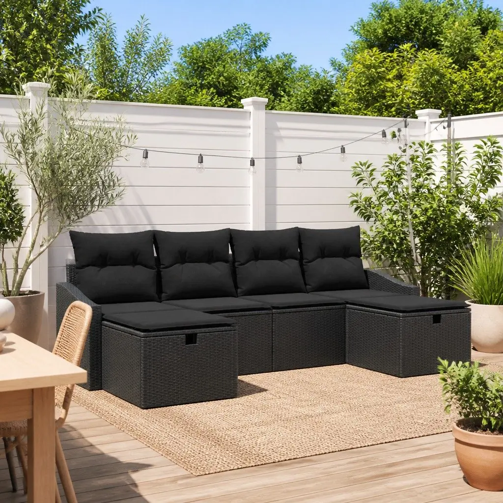 Modular Garden Sofa Set 6 Piece Poly Rattan Outdoor Furniture with Storage Brown