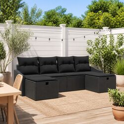 Garden Sofa Set 6 pcs Poly Rattan Modular Outdoor Furniture with Storage Brown