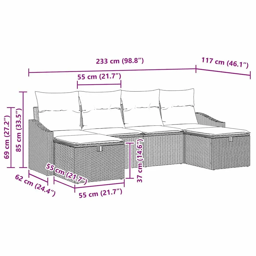 Modular Garden Sofa Set 6 Piece Poly Rattan Outdoor Furniture with Storage Brown