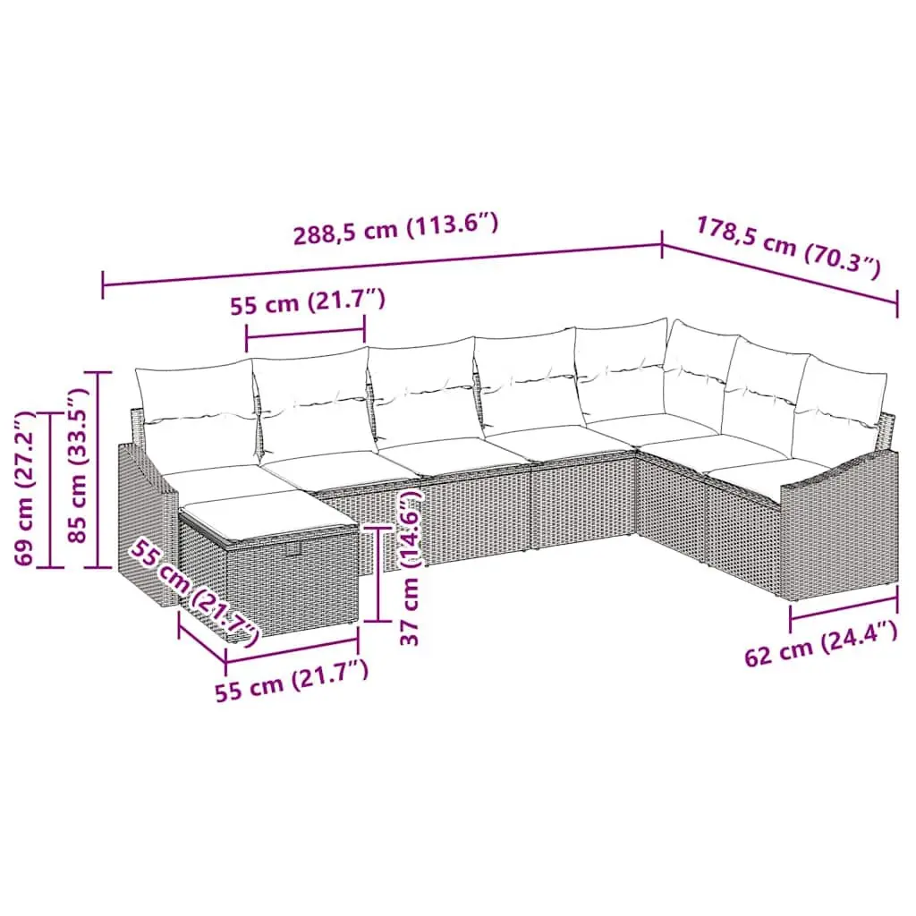 Garden Sofa Set Modular 8 Piece Poly Rattan Outdoor Furniture Light Grey